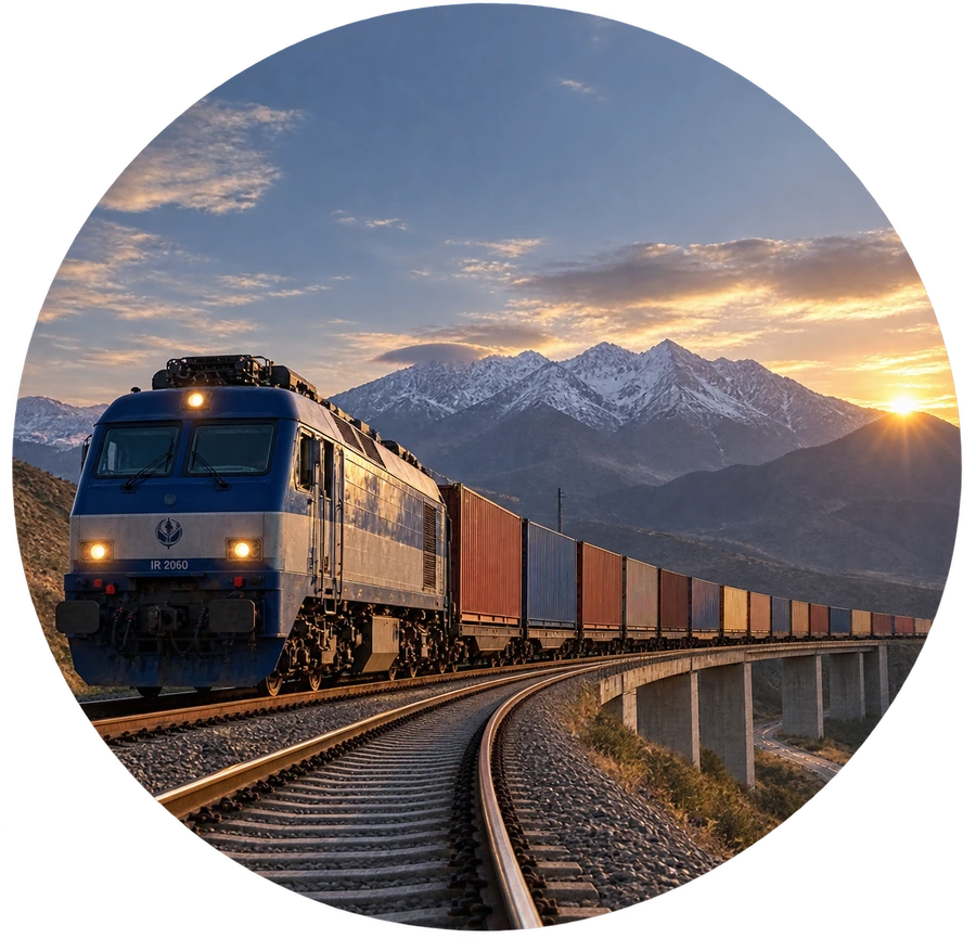 قطار باری کانتینری در مسیر کوهستانی